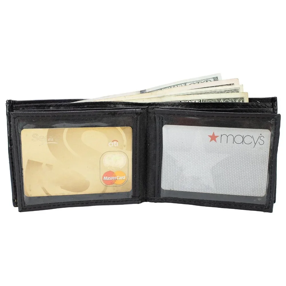 Men Lambskin Leather Wallet with Bifold 2 Center Flap, Black